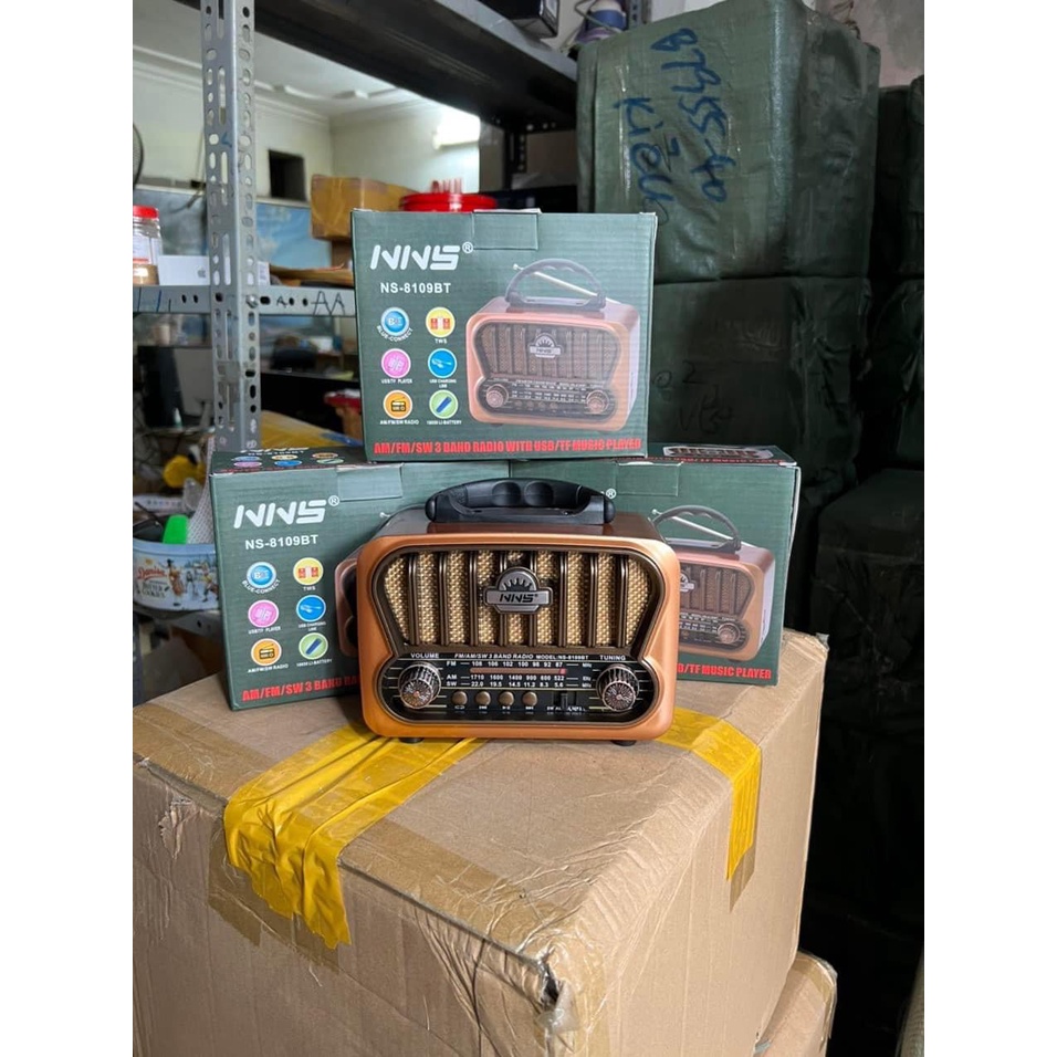 Đài Radio NNS-8091BT-8109 BT Có Bluetooth FM-AM/FM/SW Hình Thức Siêu Phẩm Cổ Điển Sang Trọng, Loa To, Tích Hợp Pin Sạc