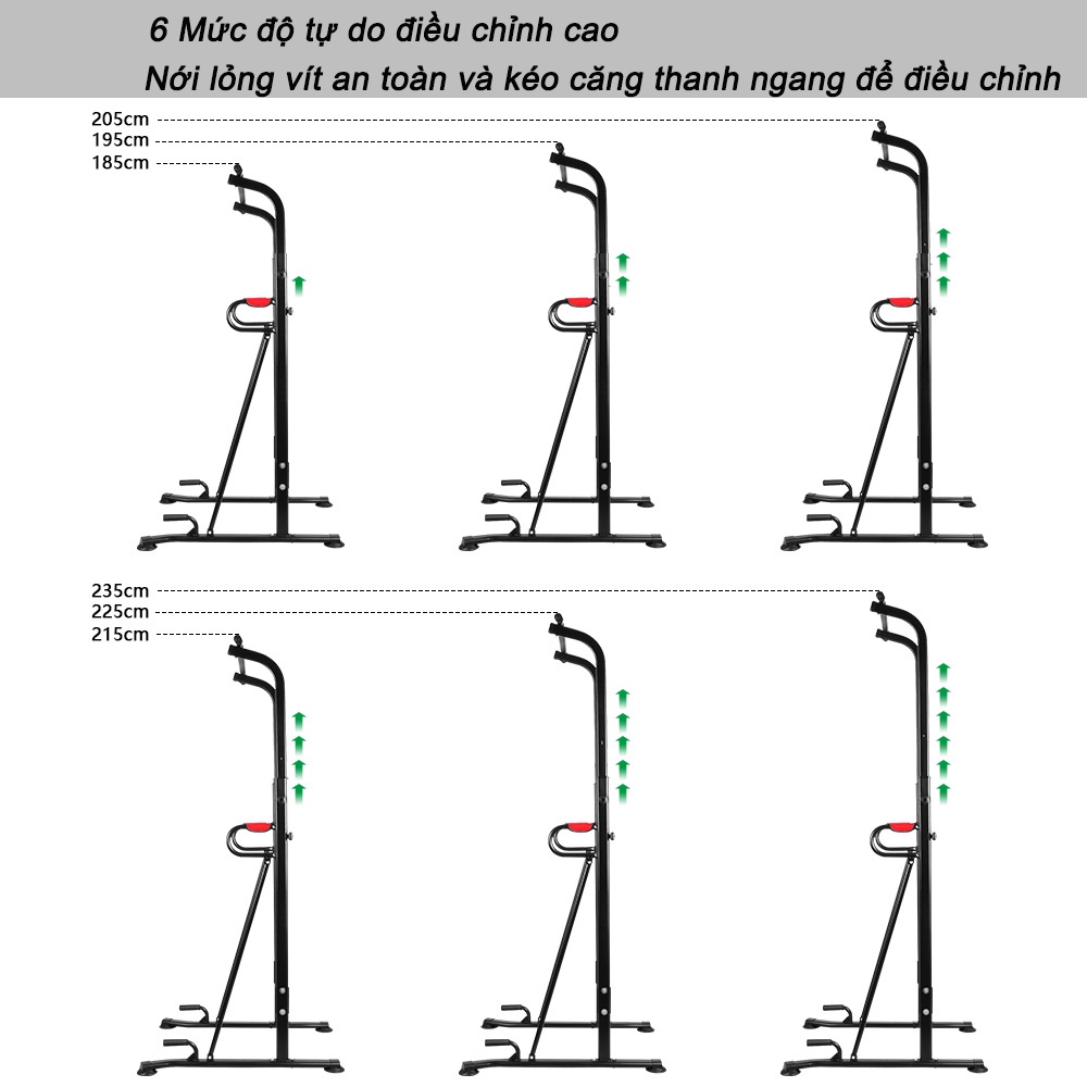 Xà đơn xà kép Onetwofit OT130 có thể điều chỉnh chiều cao dùng tập thể thao tại nhà 98cm*78cm*