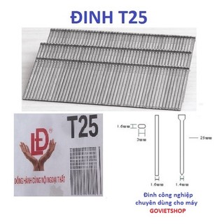 Đinh ghim T25 hộp có 2.500 cây ghim dài 25mm đóng thùng gỗ ván pallet