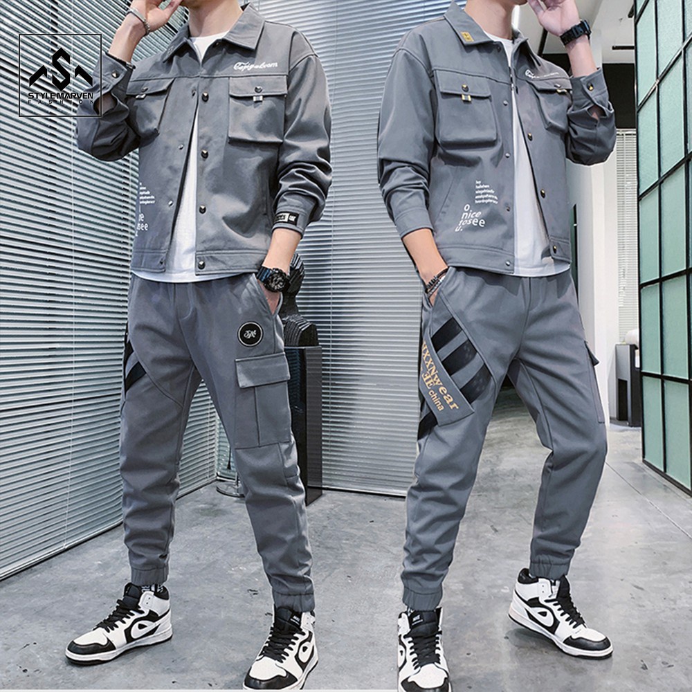 Bộ đồ nam kaki dài tay cổ bẻ túi hộp kết hợp quần jogger sọc bo gấu cá tính STYLE MARVEN SET NAM 90000124