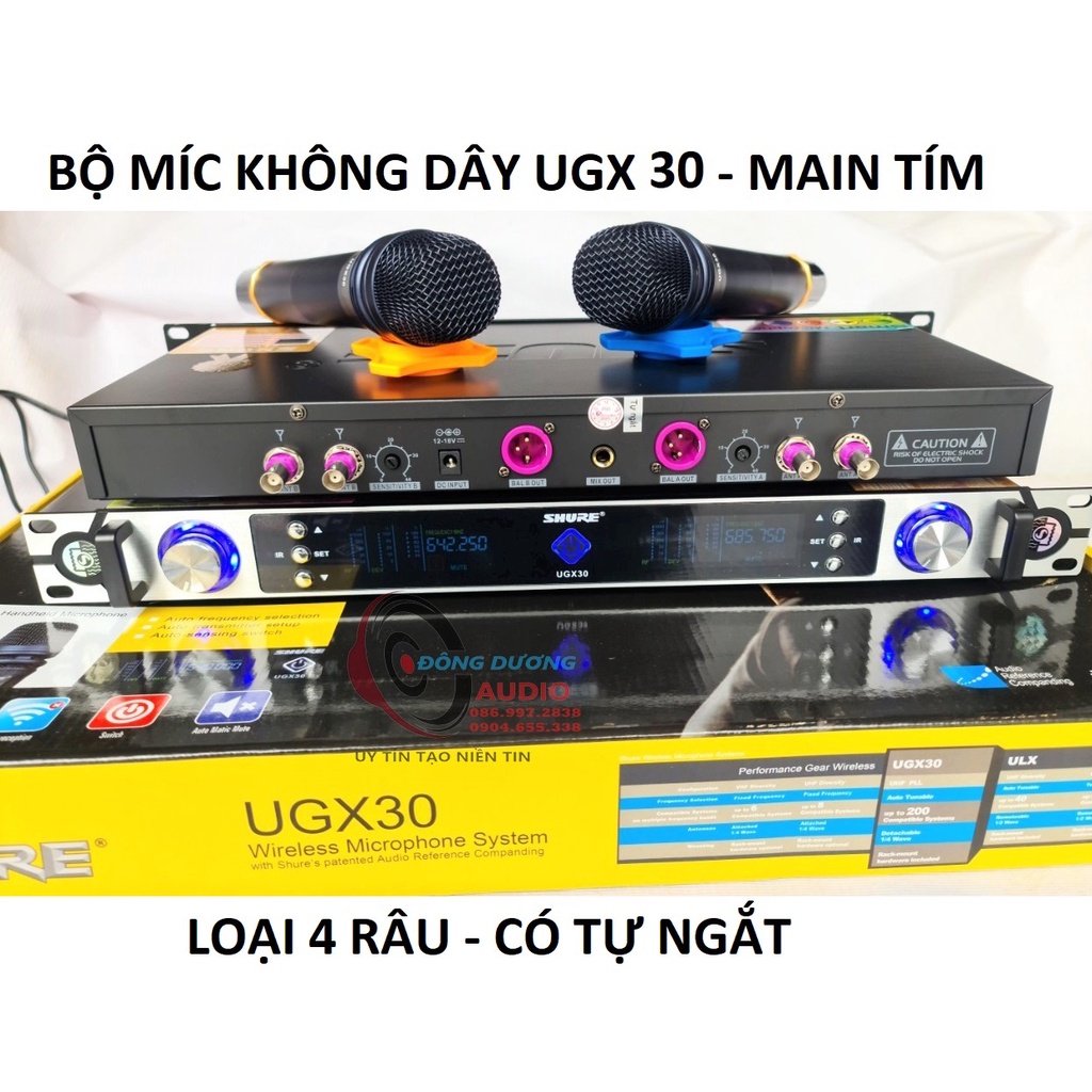 MICRO HÁT KARAOKE KHÔNG DÂY UGX30 CÓ TỰ NGẮT - MAIN TÍM - MÍC KHÔNG DÂY