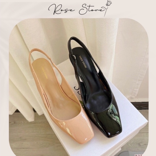 GIÀY SLINGBACK DA CỪU MŨI VUÔNG ĐƠN GIẢN THANH LỊCH 7CM PHONG CÁCH ANH QUỐC MÙA HÈ XUẤT KHẨU