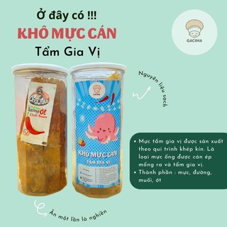 Khô mực cán nguyên miếng tẩm gia vị ăn liền, đồ ăn vặt gacima freeship hũ 250g