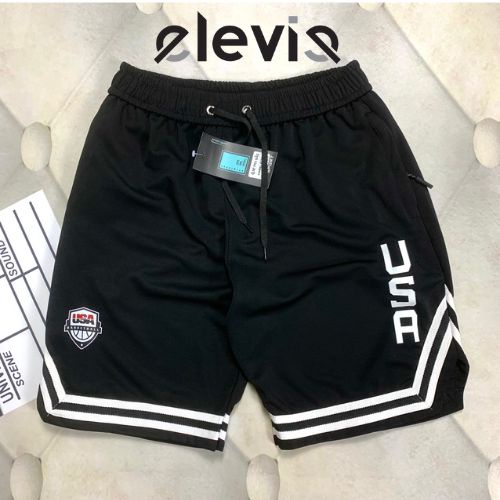 Quần short nam eleviq Unisex bóng rổ chữ V, quần đùi lửng thể thao thời trang nam nữ cao cấp - e027
