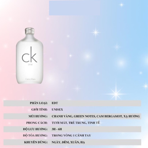 Nước Hoa Unisex Nam Nữ Ck One  - Hương Thơm Tươi Mát Trẻ Trung Tinh Tế - Teen_Perfume