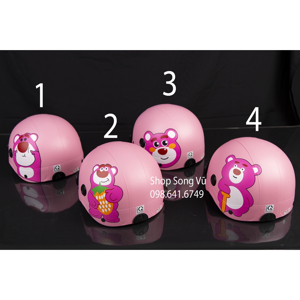 MŨ NÓN BẢO HIỂM GẤU DÂU HỒNG