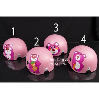 MŨ NÓN BẢO HIỂM GẤU DÂU HỒNG