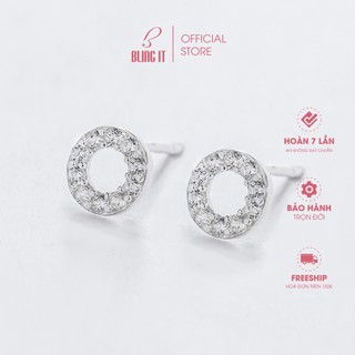 Khuyên Tai, Bông Tai, Hoa Tai Bạc Nữ 925 BLING IT Thiết Kế Hình Tròn Đinh Đá Lấp Lánh - BIBT284