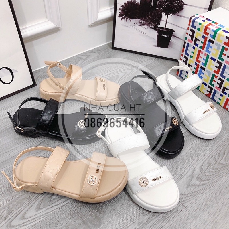 GIÀY SANDAL C H A N E L ĐẾ 2 PHÂN QUAI DA GẮN LOGO SIÊU XỊN