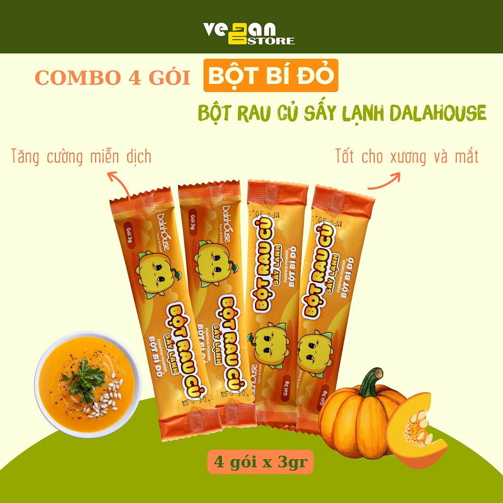 Bột Bí Đỏ Sấy Lạnh Dalahouse Set 4 gói x 3gr Bổ Sung Vitamin Và Khoáng Chất Cho Bé Phát Triển Toàn Diện