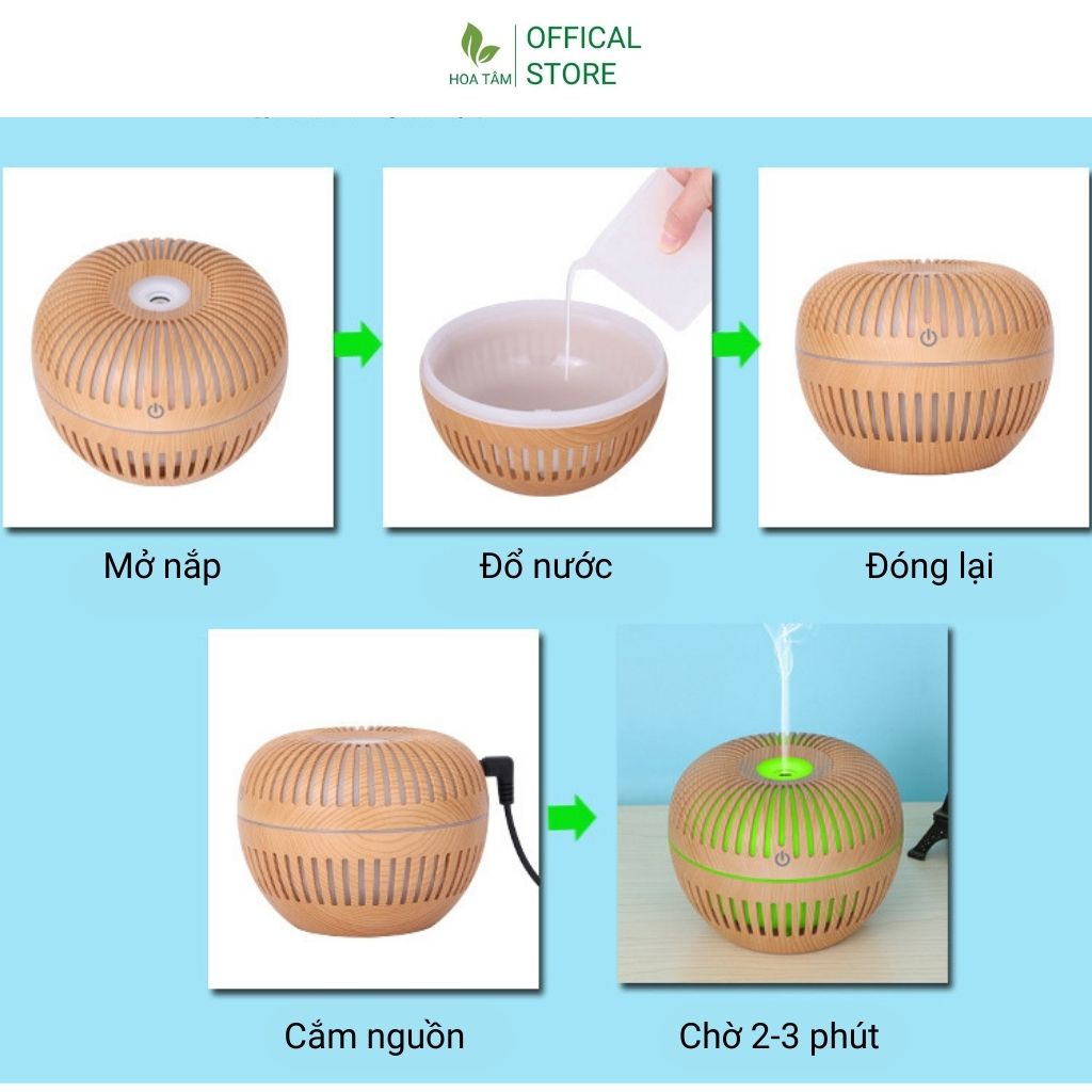 Máy xông tinh dầu phòng ngủ phòng khách, hình quả táo vân gỗ, đèn lồng led 7 màu, dung tích 200ml | BH 6 tháng