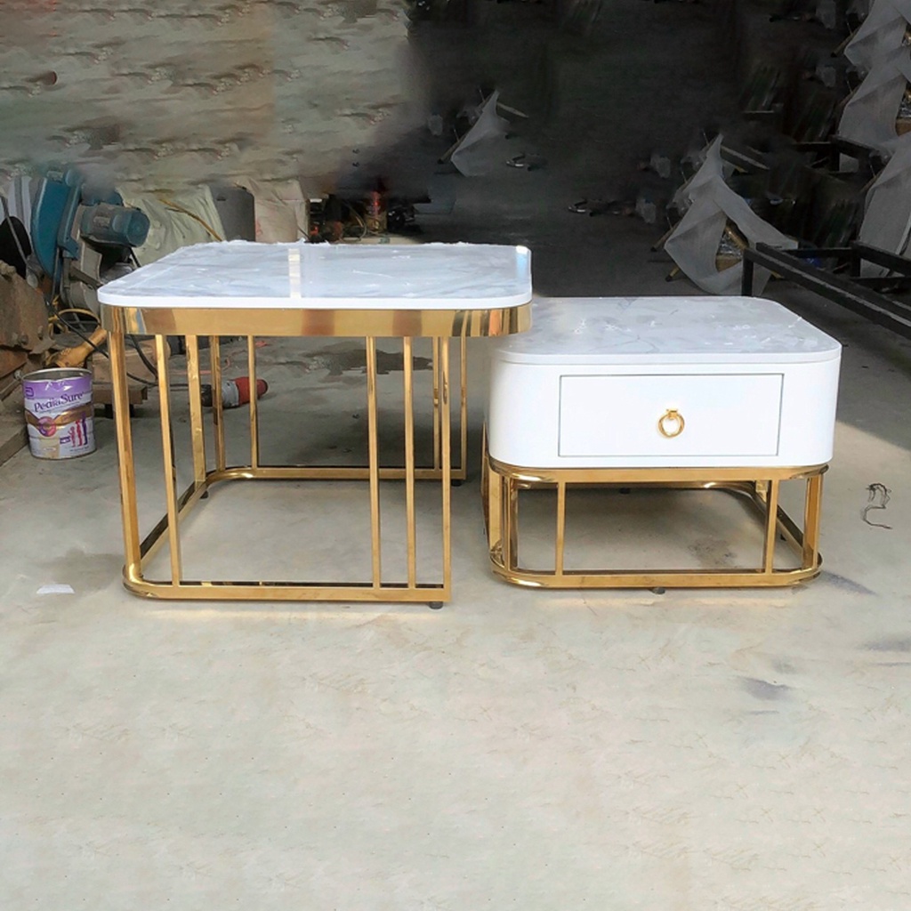 Bộ bàn sofa mặt đá vân mây, chân Inox Funhouse cao cấp - bảo hàng 2 năm