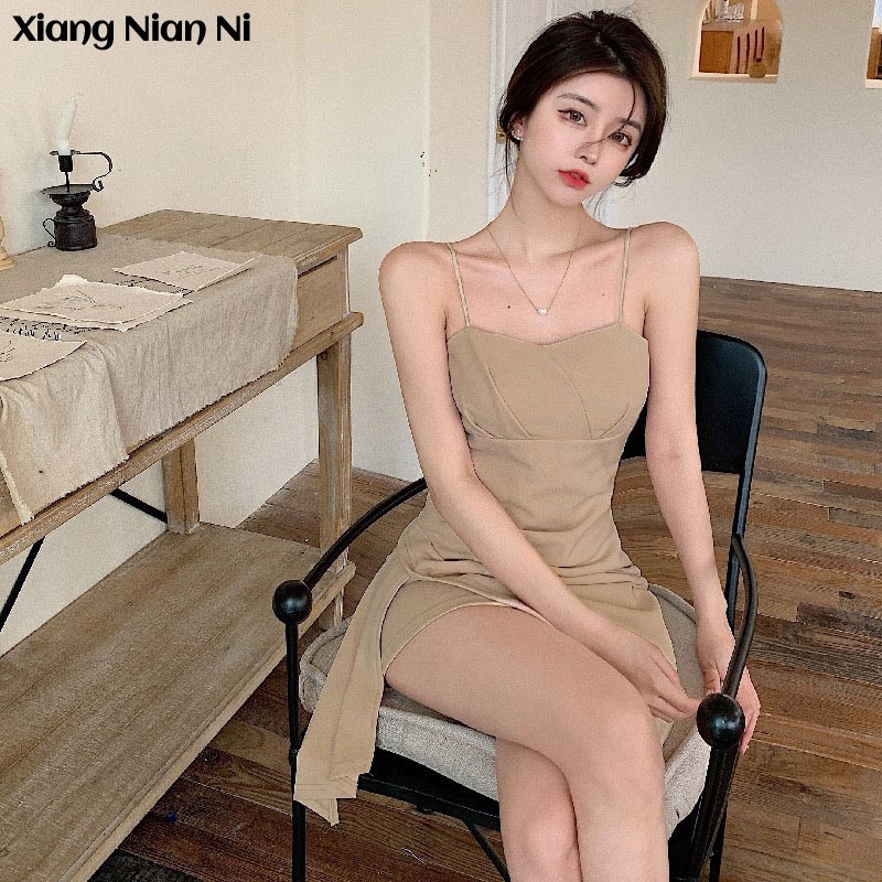 Xiang Nian Ni Đầm Hai Dây Ngắn Ôm Dáng Phong Cách Pháp Cổ Điển Thời Trang Mùa Hè Quyến Rũ Dành Cho Nữ