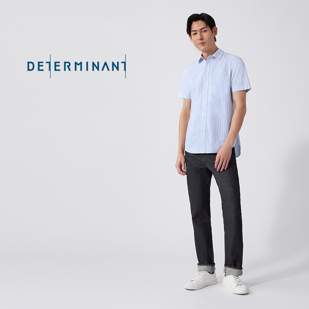 Áo sơ mi nam tay ngắn Oxford Cotton mềm mại thoáng khí thương hiệu Determinant - màu Xanh nhạt phối sọc [CS04]