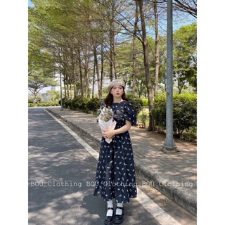 Đầm hoa nhí đen bo chun eo trẻ trung, thanh lịch dành cho nữ (ảnh thật)