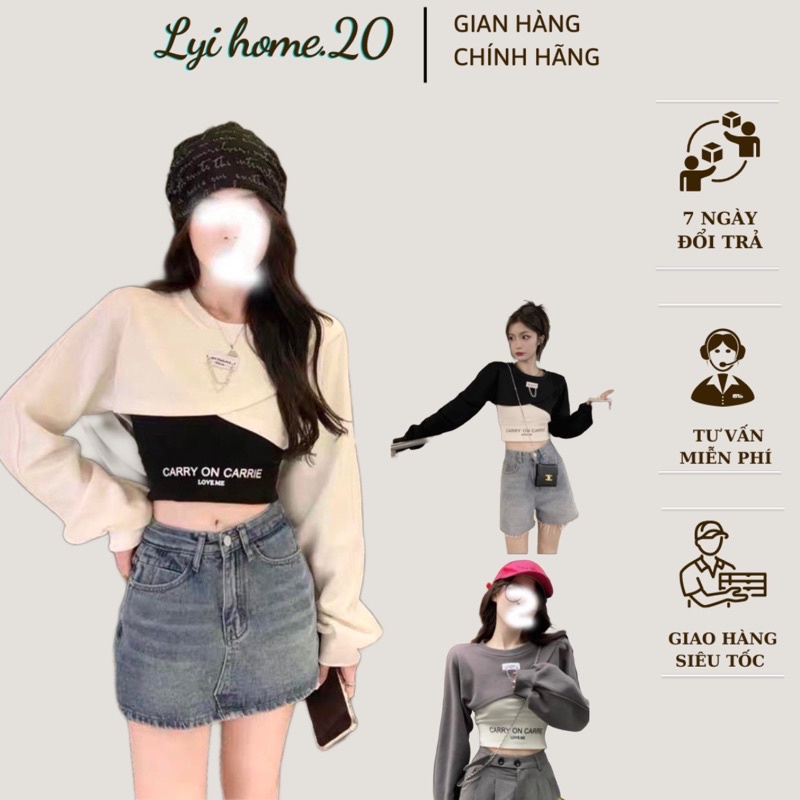 Áo thun croptop 2 món thời trang nữ Lyihome, màu sắc trẻ trung