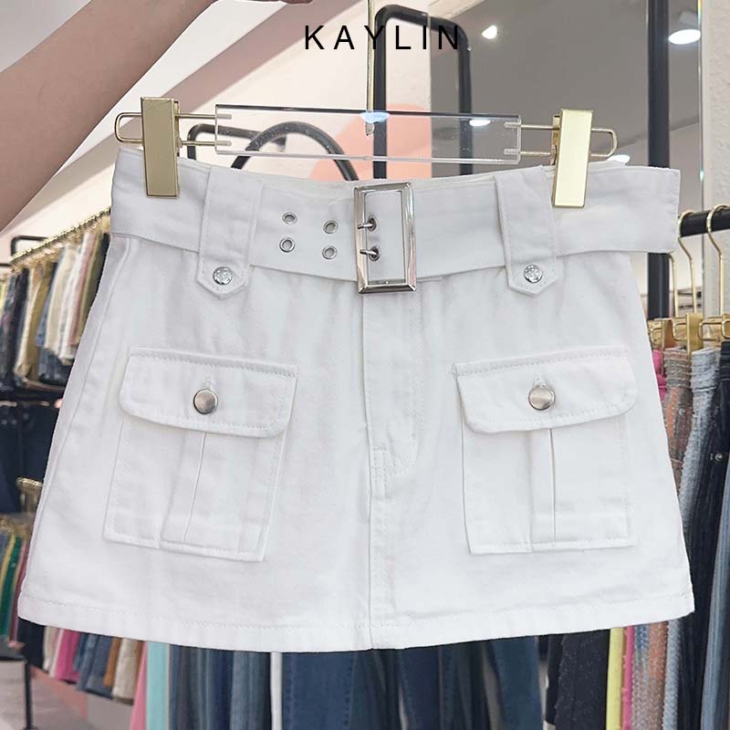 Chân váy jean KAYLIN ngắn túi hộp kiểu phối belt phong cách N1961
