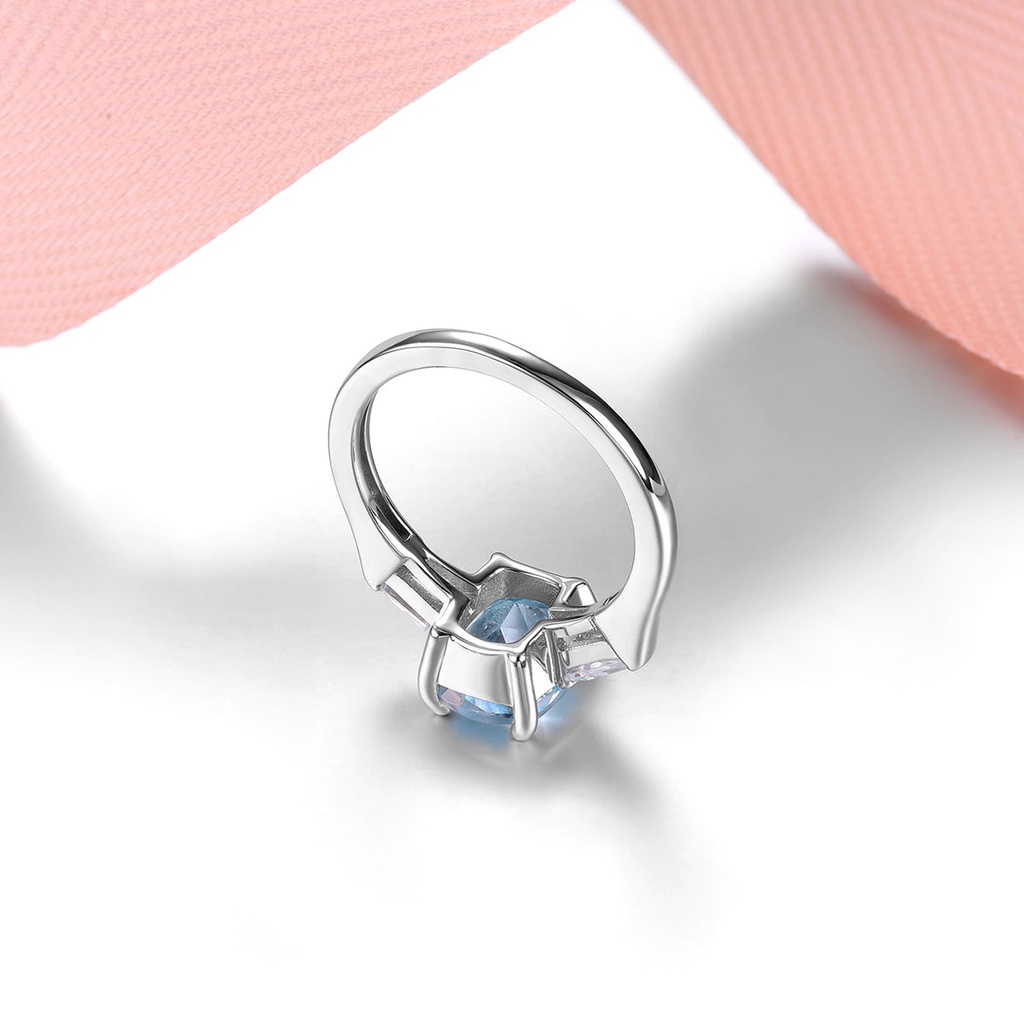Lohaspie Nhẫn Mạ Bạc 925 Đính Đá Xanh Lam Hàng Thật 2.3 carats Thời Trang Cho Nữ