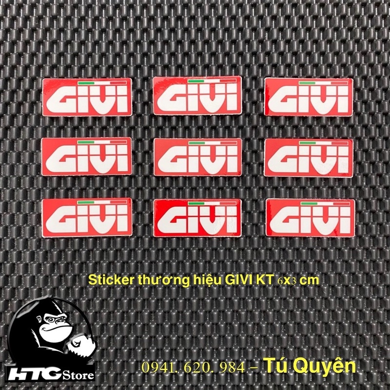 Sticker logo thương hiệu GIVI đỏ dán xe trang trí điện thoại, nón bảo hiểm có thể sử dụng dán tại nhìu vị trí
