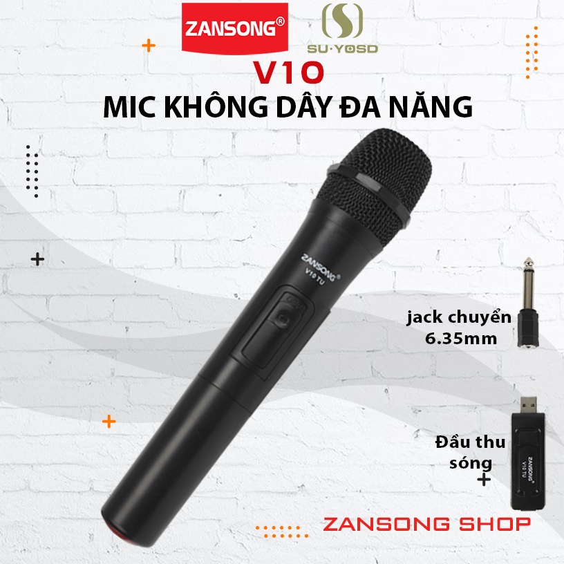 Micro không dây V10 cho loa kéo - micro không dây tương thích các dòng có mic cổng 6.5 bluetooth karaoke Zansong