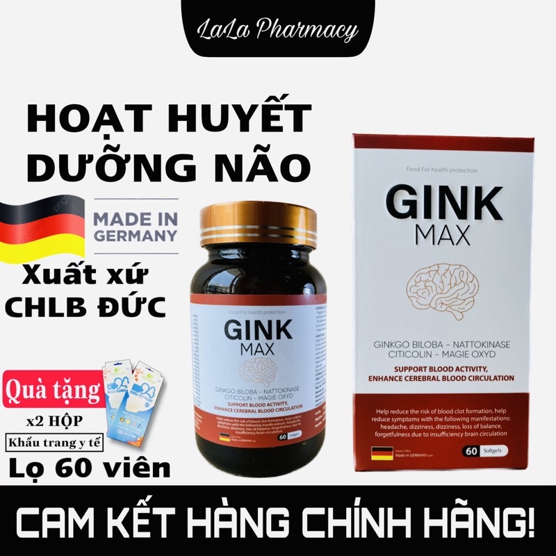 Hoạt huyết dưỡng não - hỗ trợ tăng tuần hoàn máu não GINK MAX nhập khẩu CHLB Đức lọ 60 viên