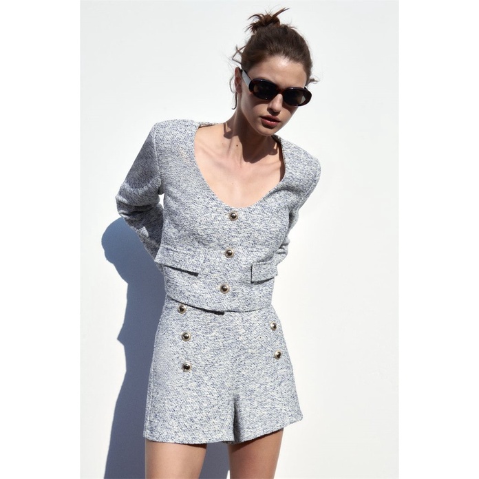Áo khoác lửng Zara chất dạ và quần váy cùng loại BDTVALG4268N10