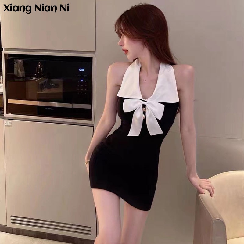 Xiang Nian Ni Đầm ôm dáng hở vai cổ yếm gợi cảm thời trang dành cho nữ