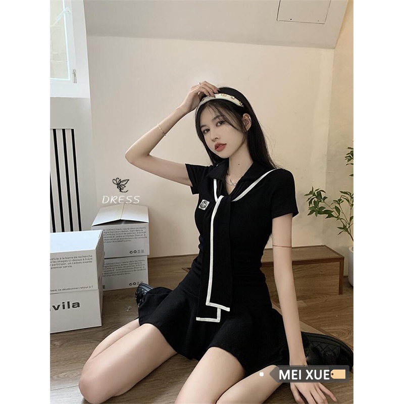 Đầm Ngắn Lưng Cao Cổ Thủy Thủ Dáng Ôm Quyến Rũ Cho Nữ