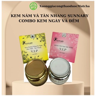 Bộ sản phẩm kem dưỡng trắng da,mờ thâm nám chiết xuất nhân sâm ngày và đêm Sunnary