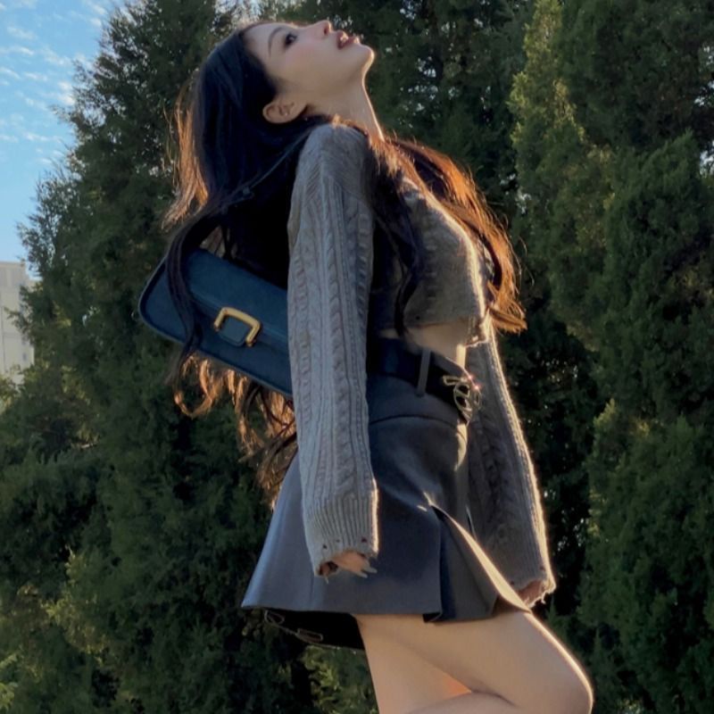 Chân Váy Xếp Ly váy jean Chân Váy Chữ a Xếp Ly Lưng Cao Phong Cách Retro Mỹ Thời Trang Xuân Thu Cho Nữ