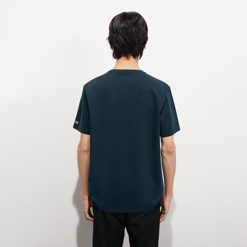 HLA - Áo thun nam ngắn tay logo B vải mềm mịn co giãn Soft breathable basic B pattern dark green T-shirt