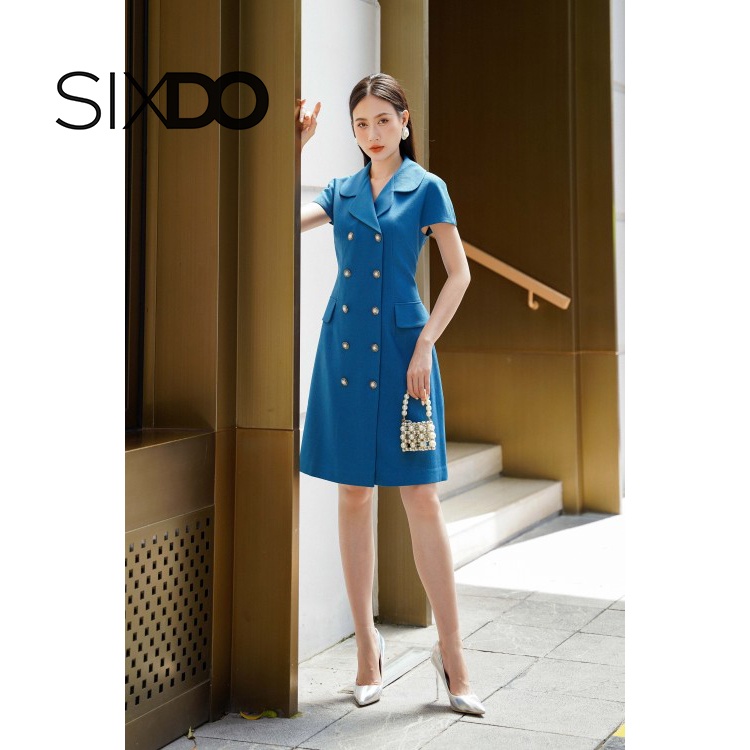 Đầm midi thô phối cúc thời trang SIXDO