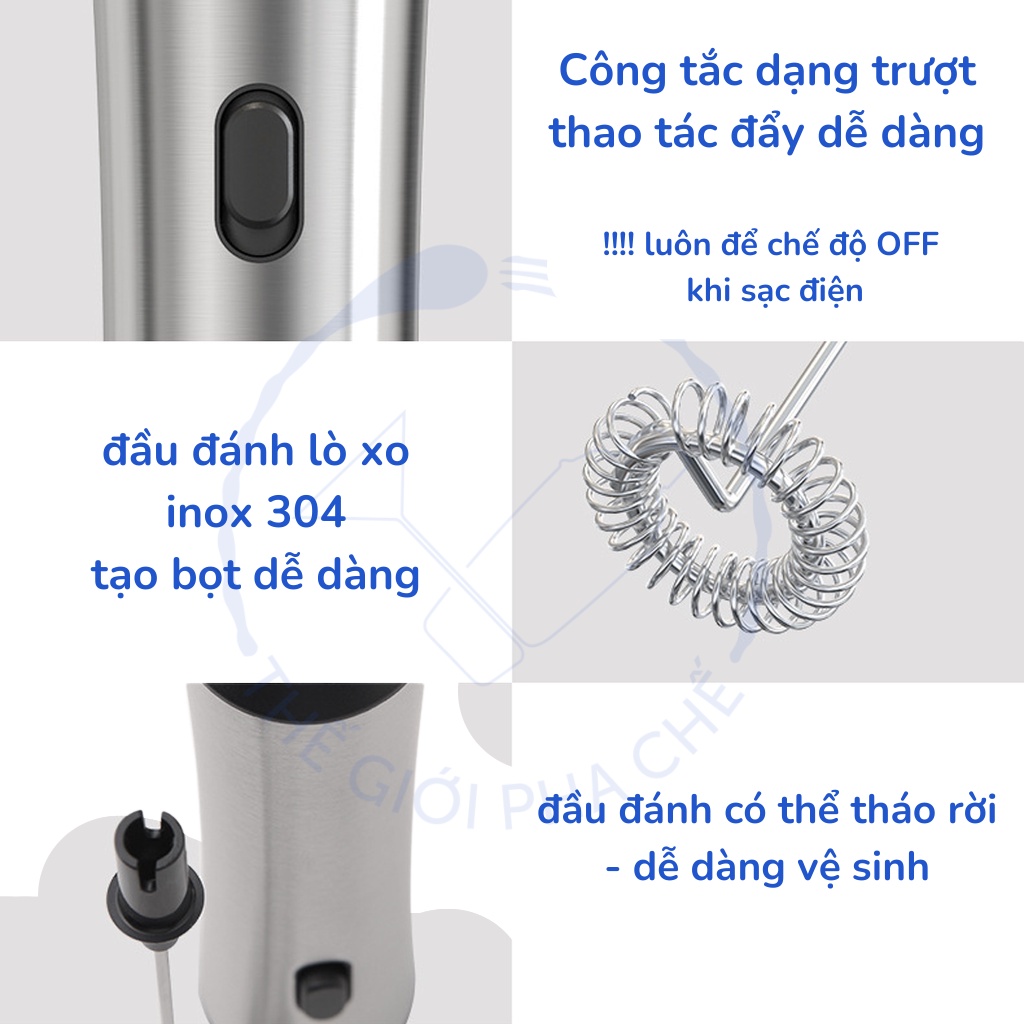 Máy tạo bọt cà phê thân inox có giá đỡ
