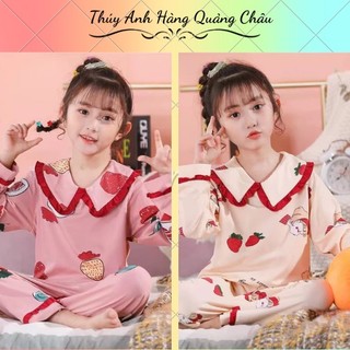 Bộ pijama tay dài dành cho bé gái chất lụa mềm mát - hàng quảng châu cao cấp