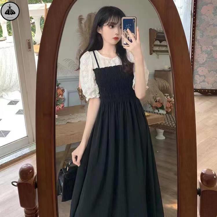 váy babydoll đâm babydoll Đầm Cổ Tròn Phong Cách Pháp Thời Trang Mùa Hè 2022 Mới