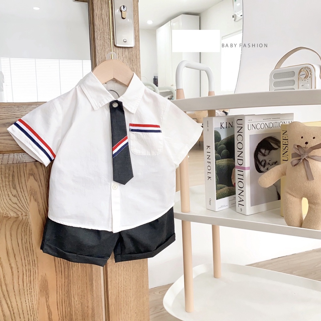 Bộ Sơ Mi Cà Vạt Phối Kẻ Cá Tính