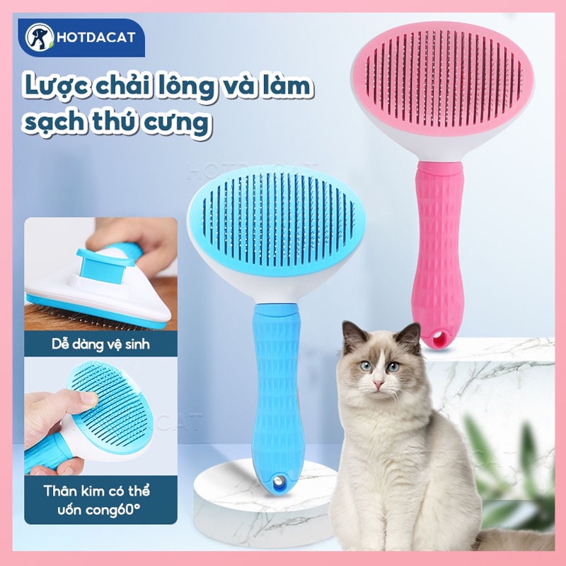 Hotdacat Lược chải lông mèo,lược chải lông chó có nút bấm