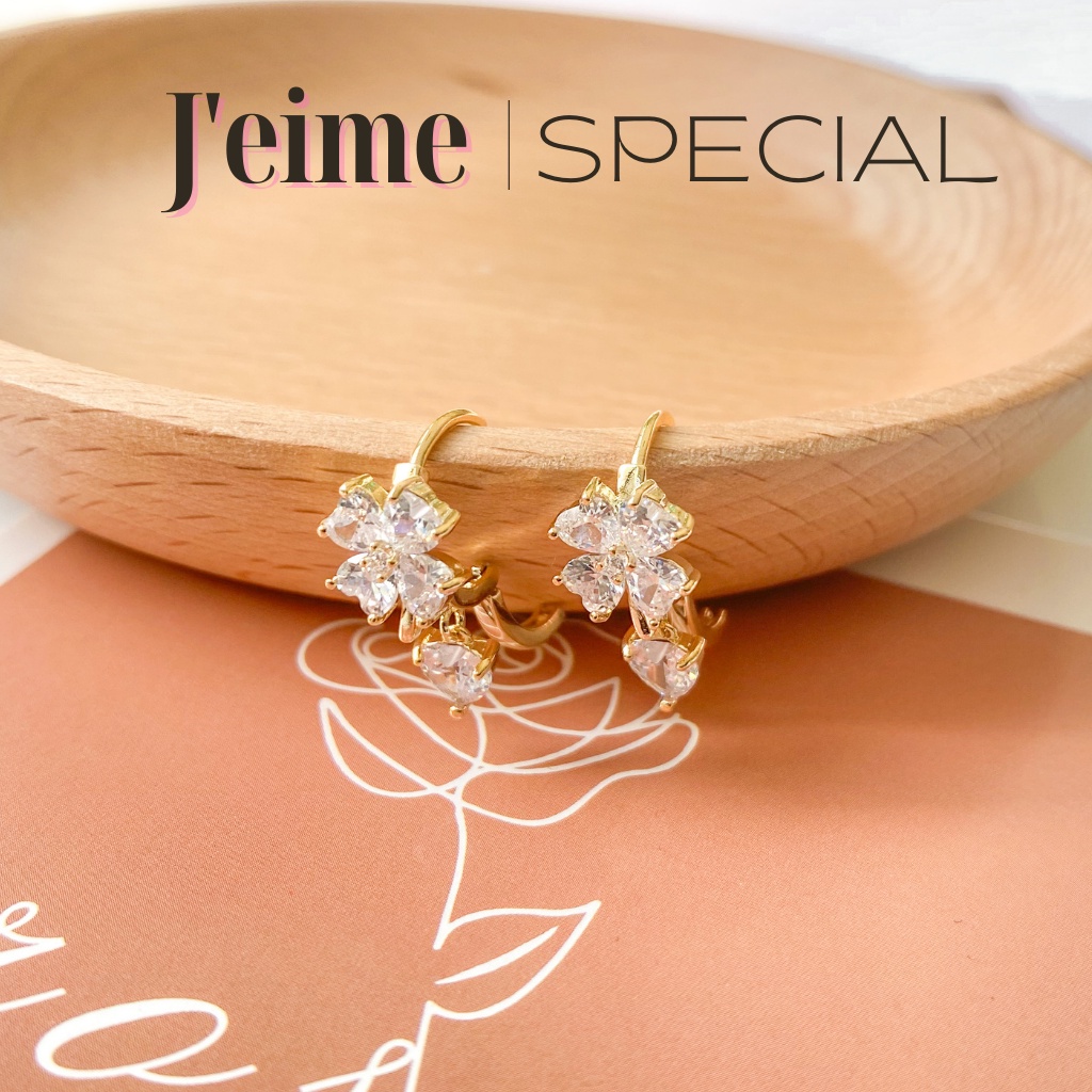 Khuyên tai chuôi bạc 925 cỏ 4 lá đính đá Feuilles, bông tai nữ tính dịu dàng J'eime