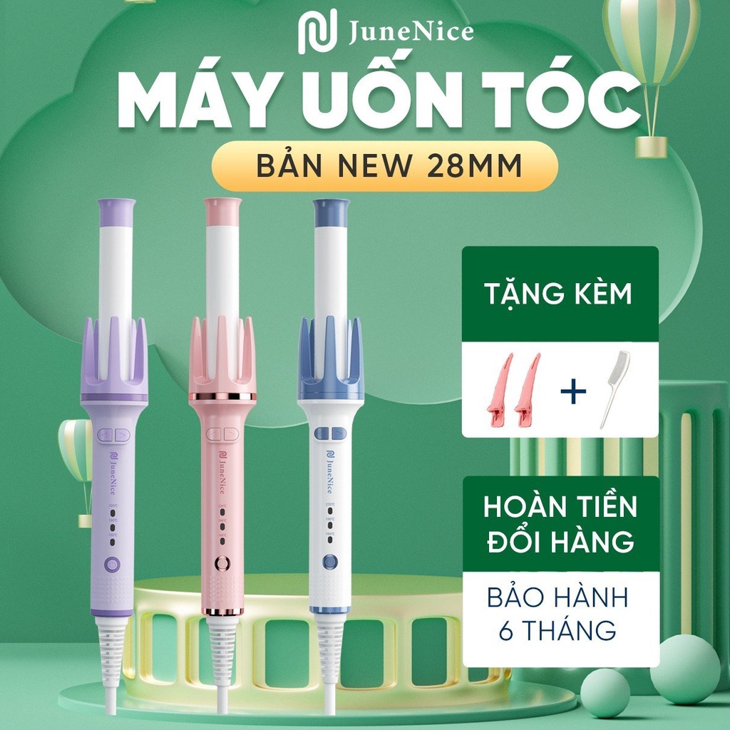 Máy uốn tóc tự động JuneNice lõi gốm 28mm giảm hư tổn tóc và tạo nên lọn tóc tự nhiên với đa màu sắc