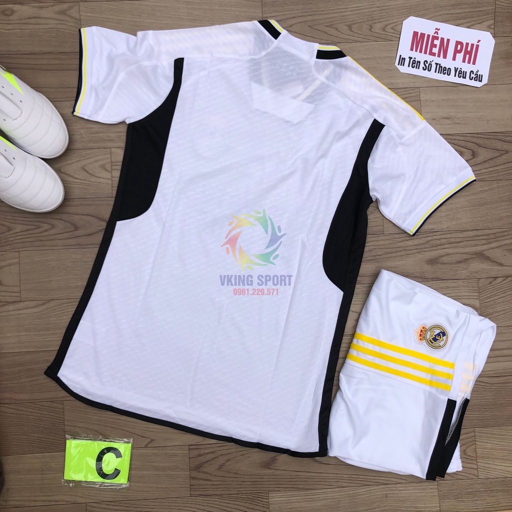 Bộ Quần Áo Bóng Đá Real Madrid 2024 Sân Nhà Màu Trắng Vải Gai Thái Có In Tên Số Theo Yêu Cầu