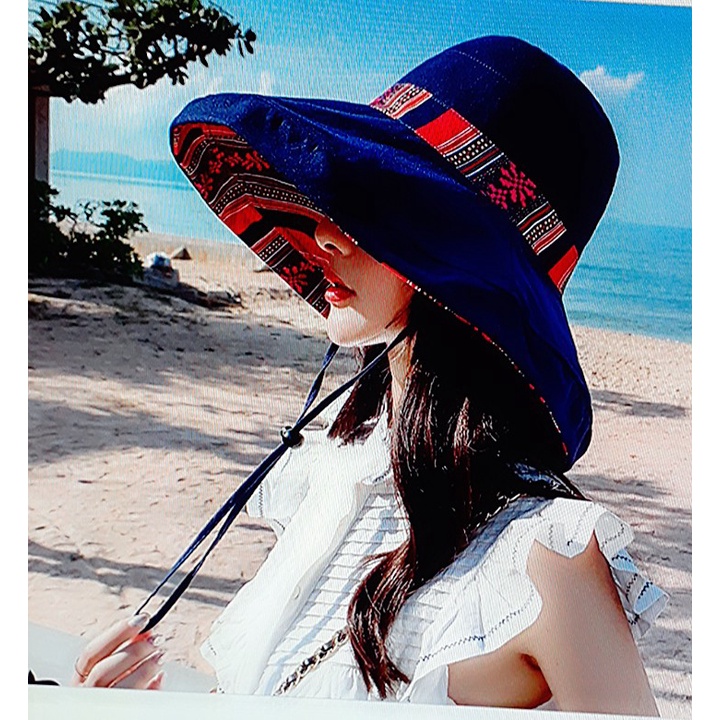 NÓN MŨ VẢI VÀNH RỘNG 2 MẶT KAKI KIỂU THỔ CẨM