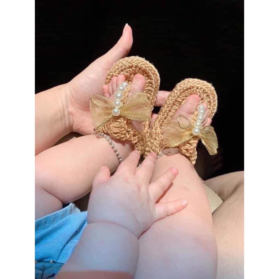 Giày bệt, dép đan len mùa hè cho bé gái 0-12 tháng