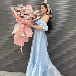 Váy maxi tơ nến trễ vai đuôi cá hothit