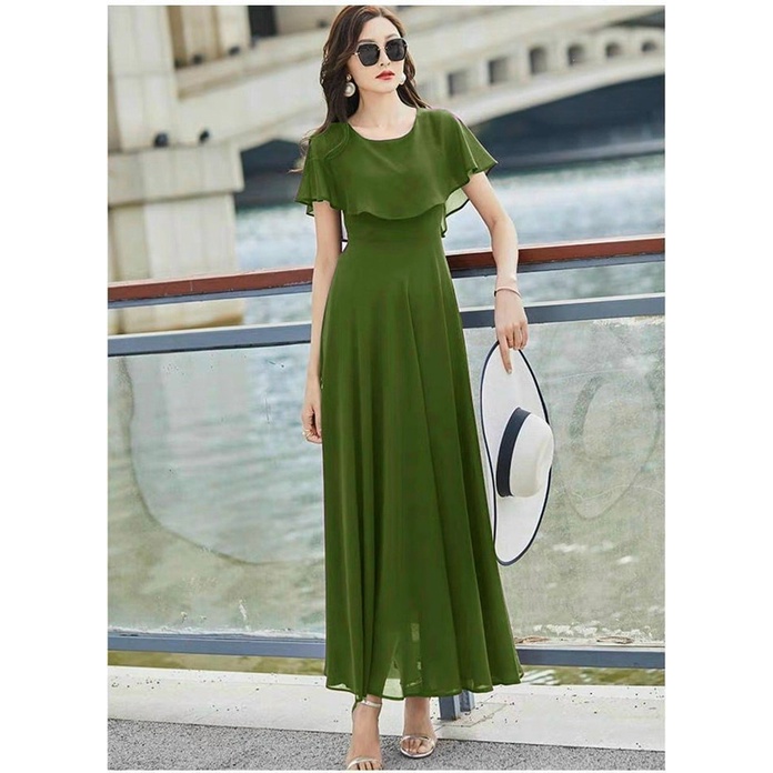 ĐẦM MAXI CỔ TRÒN PHỐI BÈO