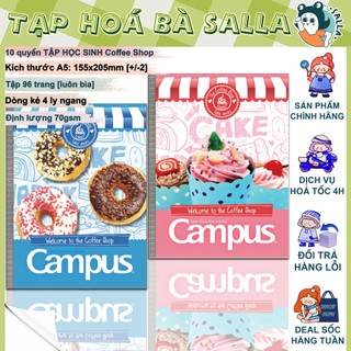 Lốc 10 quyển tập vở A5, Tập học sinh 96 trang 4 ly ngang Campus A5 Coffee Shop (NB-ACOF96)