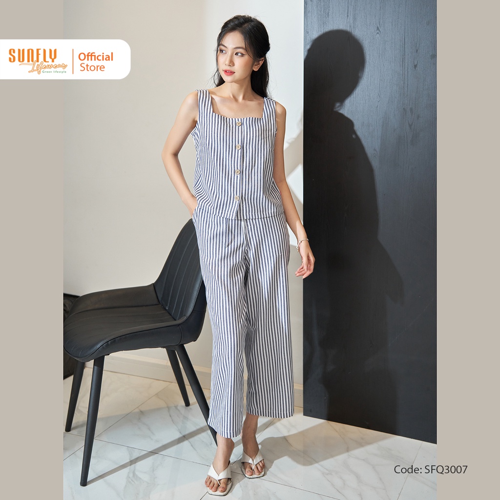 Bộ Đồ Nữ Casual Linen SUNFLY Áo Sát Nách Quần Dài Tự Tin Dạo Phố SFB3007