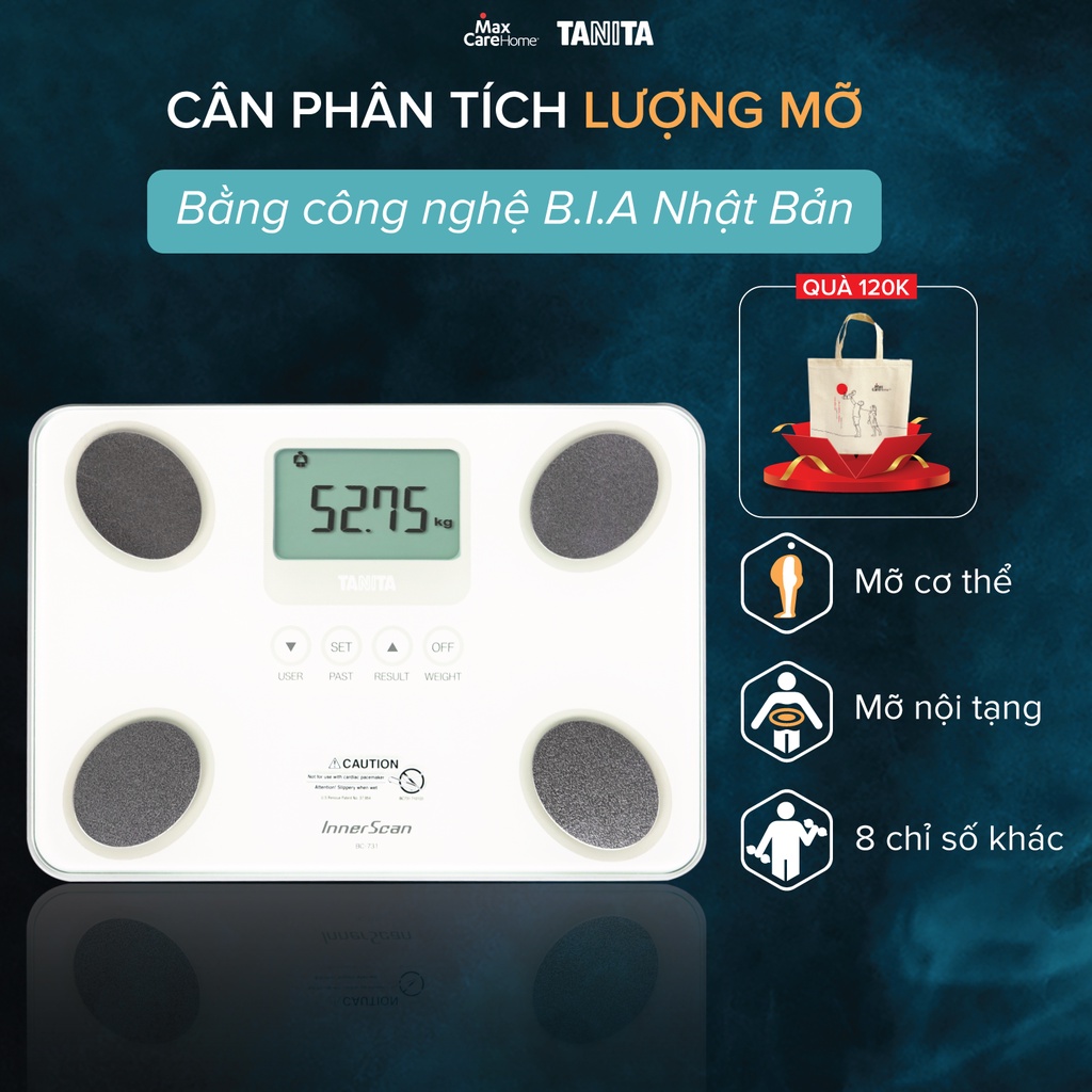 CÂN PHÂN TÍCH LƯỢNG MỠ và 10 chỉ số cơ thể Tanita BC-731 thương hiệu Nhật Bản, Đo CHÍNH XÁC bằng công nghệ B.I.A