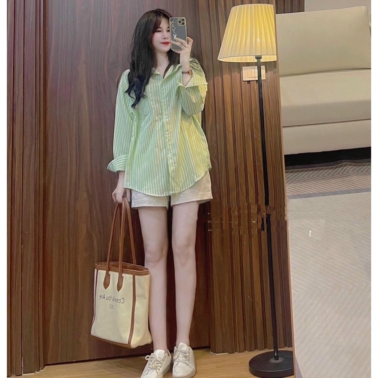 Set Áo Sơ Mi Kẻ Xanh + Quần Short