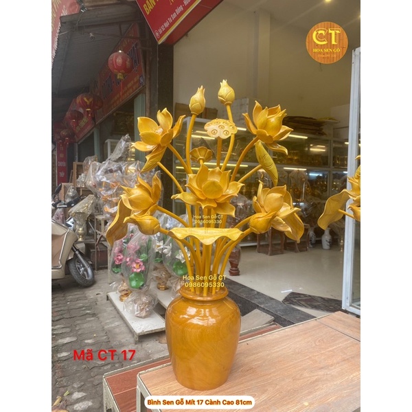Bình Sen Gỗ Mít 17 Bông 🌺