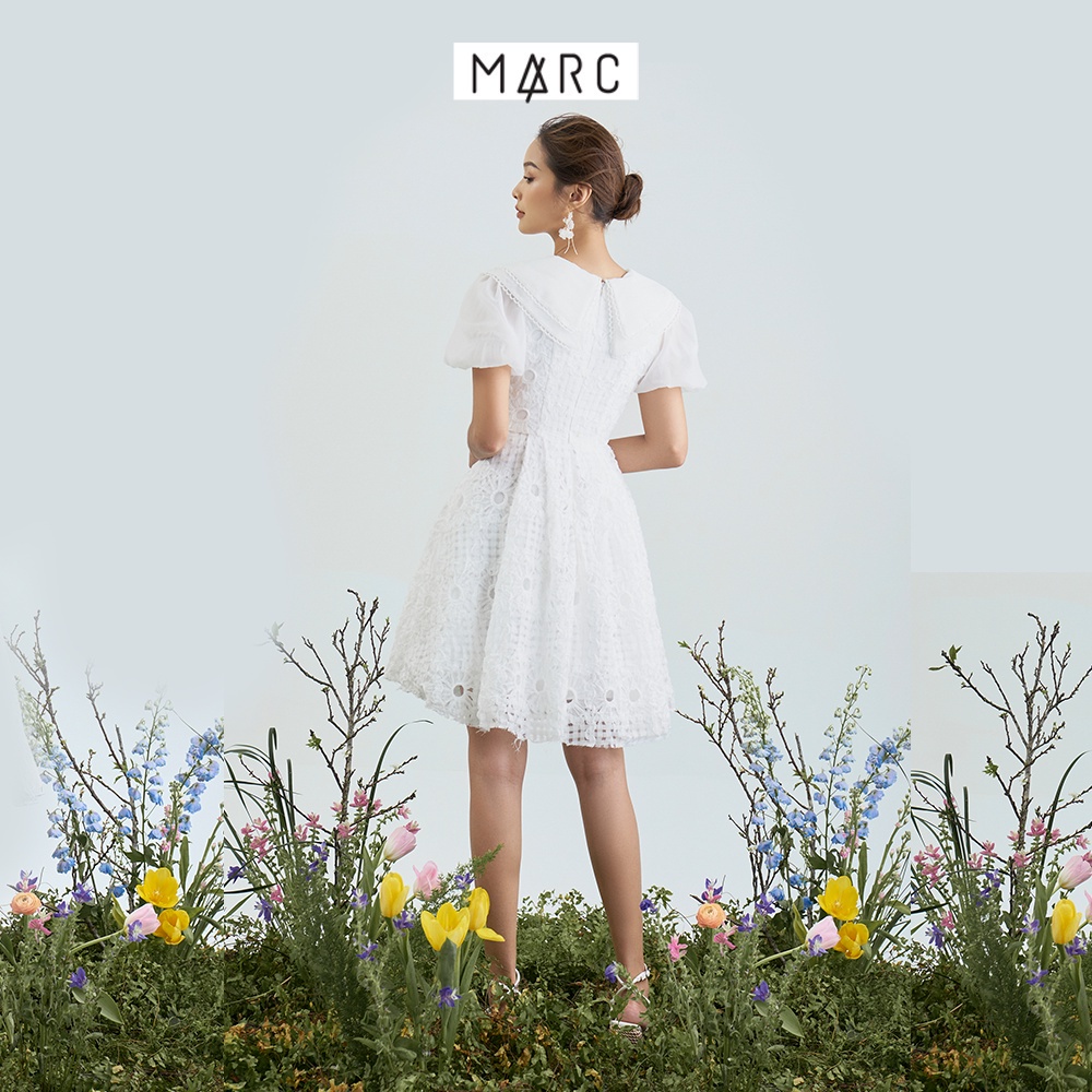 Đầm nữ MARC FASHION ren mini tay phồng phối lá cổ TRLH112422